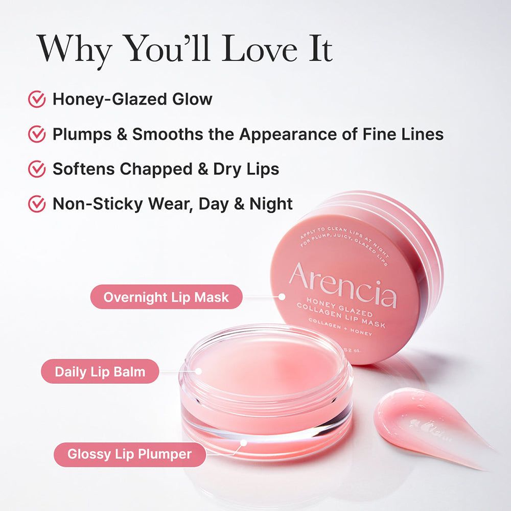 ARENCIA lipmasker: potje en open bakje met roze lipmasker.