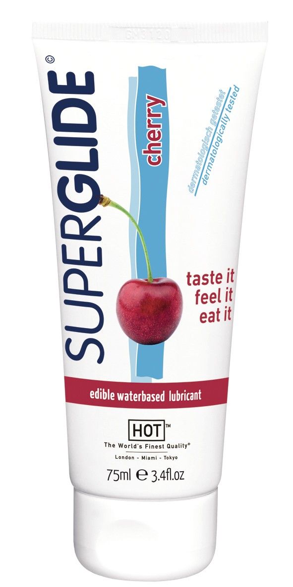 HOT Superglide Edible Cherry glijmiddel tube, 75ml.
