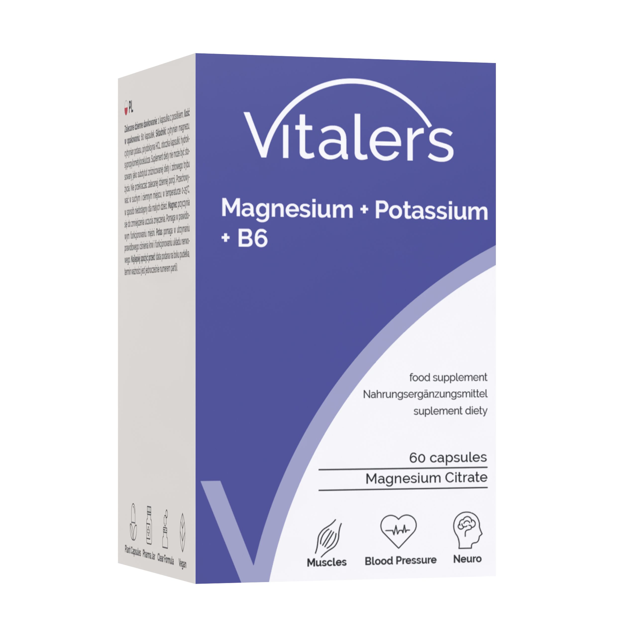 Vitaler's Magnesium + Kalium + B6 doos. 60 capsules.