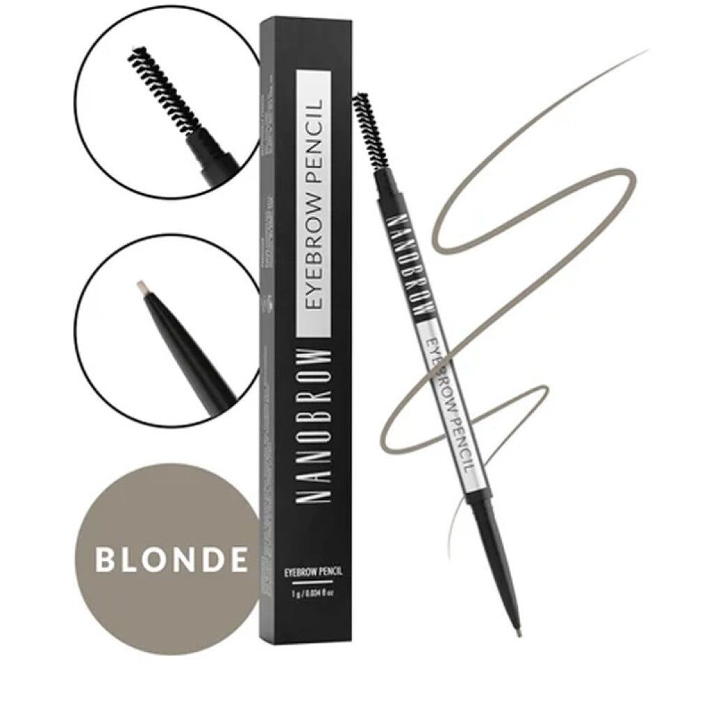 Crayon à sourcils Nanobrow Blond : vue détaillée de la mine, de la brosse et de la couleur.
