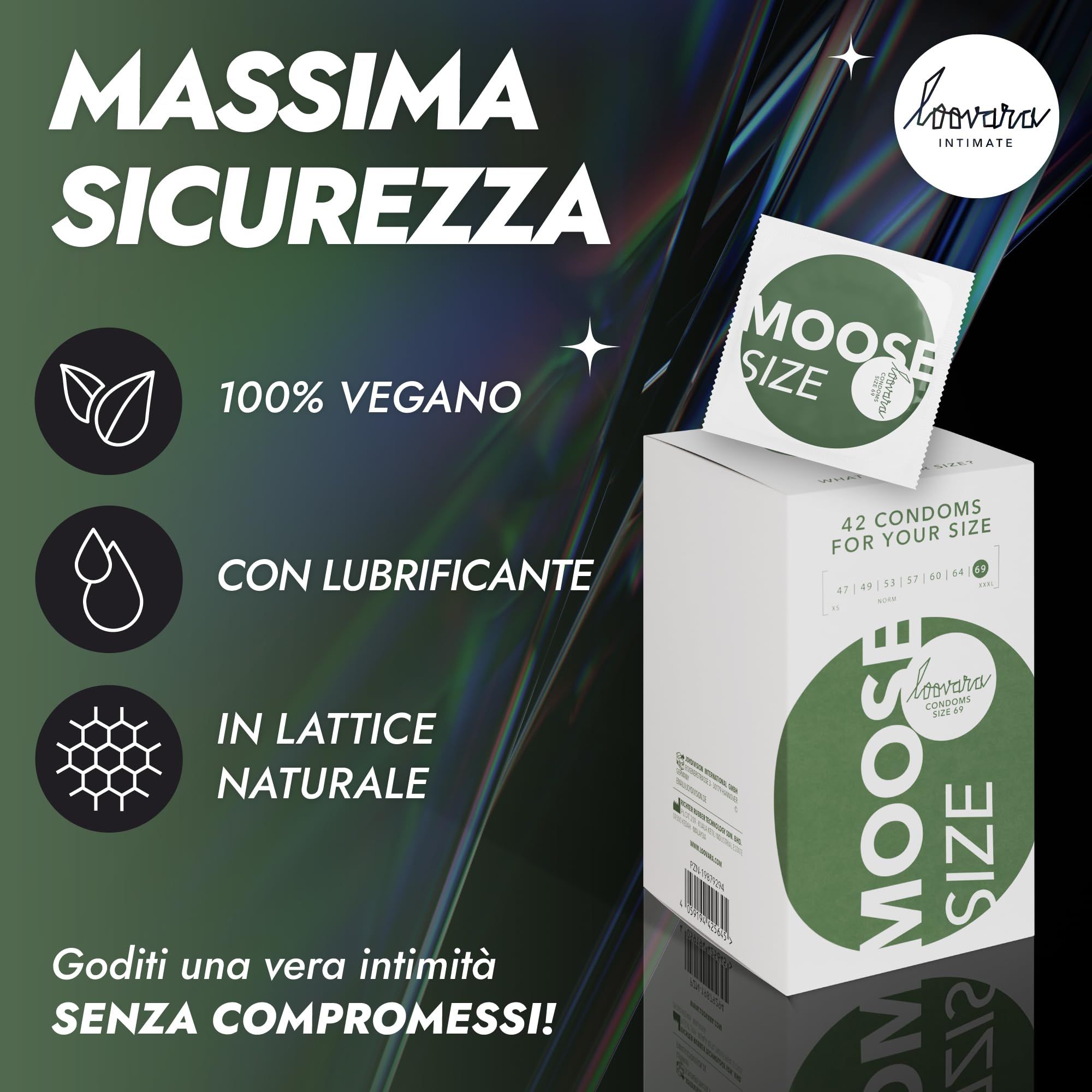Préservatifs Loovara Moose XXXL : 100% vegan, avec lubrifiant, en caoutchouc naturel.