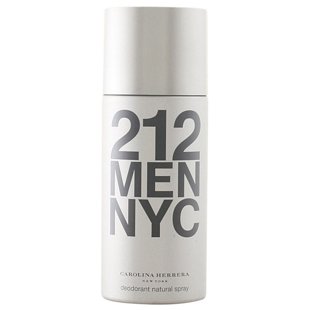 Spray déodorant blanc avec lettrage noir 212 MEN NYC. Marque Carolina Herrera. Deodorant Natural Spray.