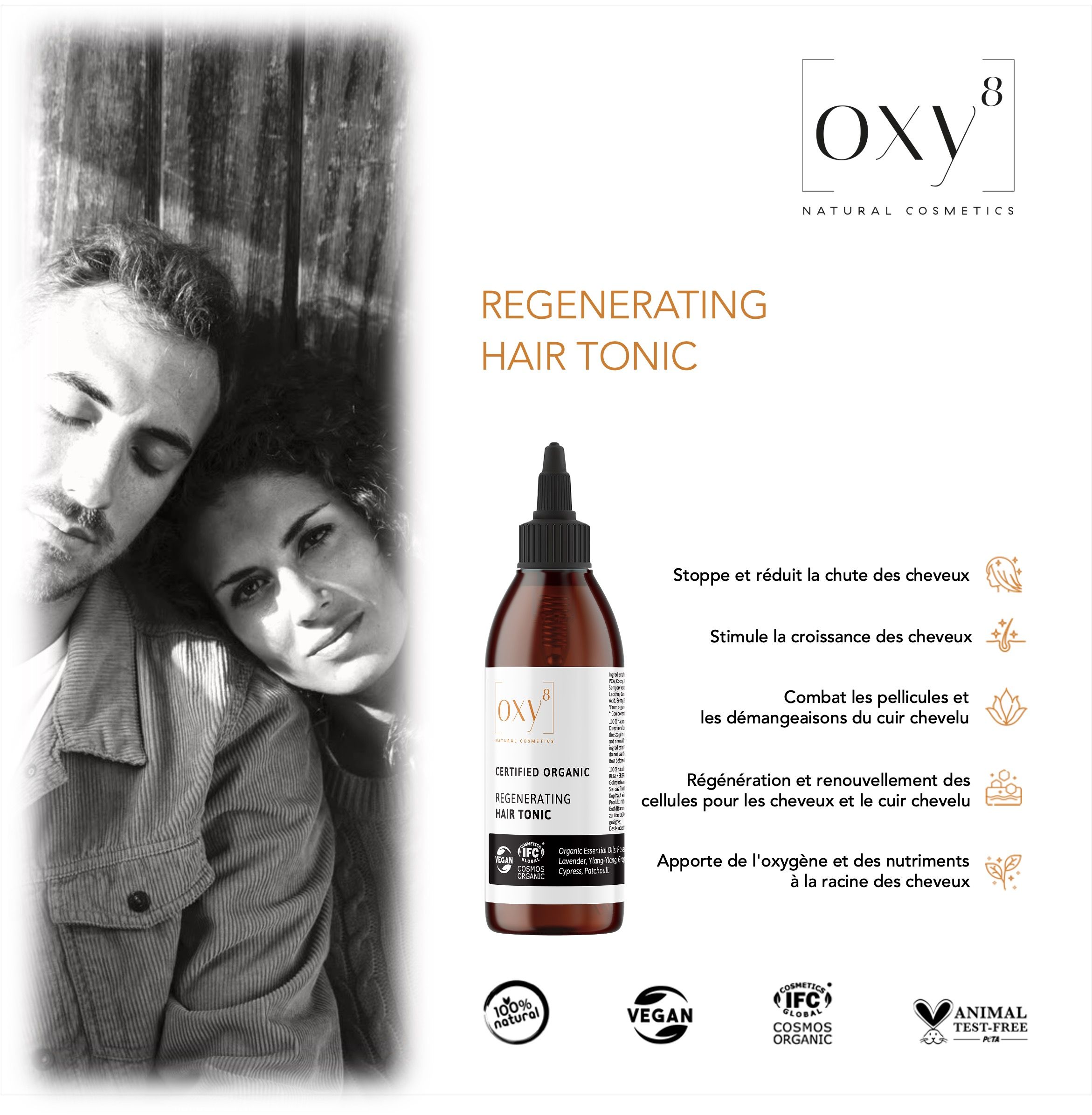 oxy8 Natural Cosmetics REGENERATING HAIR TONIC Tonique pour les cheveux. Arrête la chute des cheveux