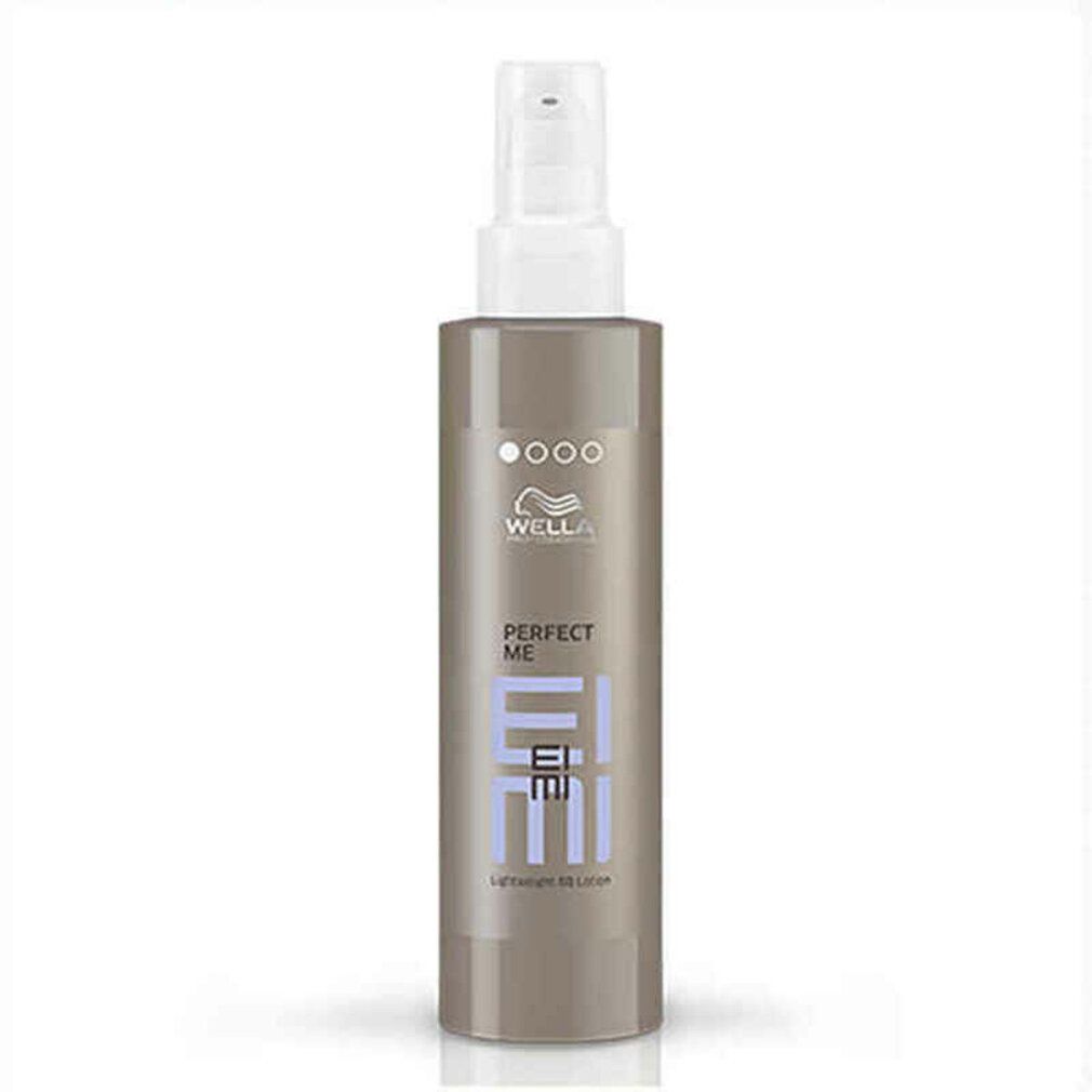 Flacon marron avec vaporisateur blanc. Inscription : Wella Eimi Perfect Me Lightweight Lotion.
