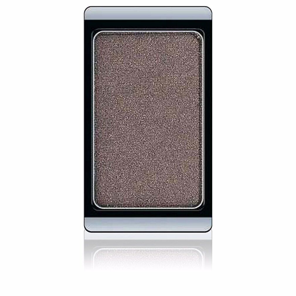 Oogschaduw in rechthoekige vorm. Kleur: bruin met glitter. Zwart kader, zilveren rand.