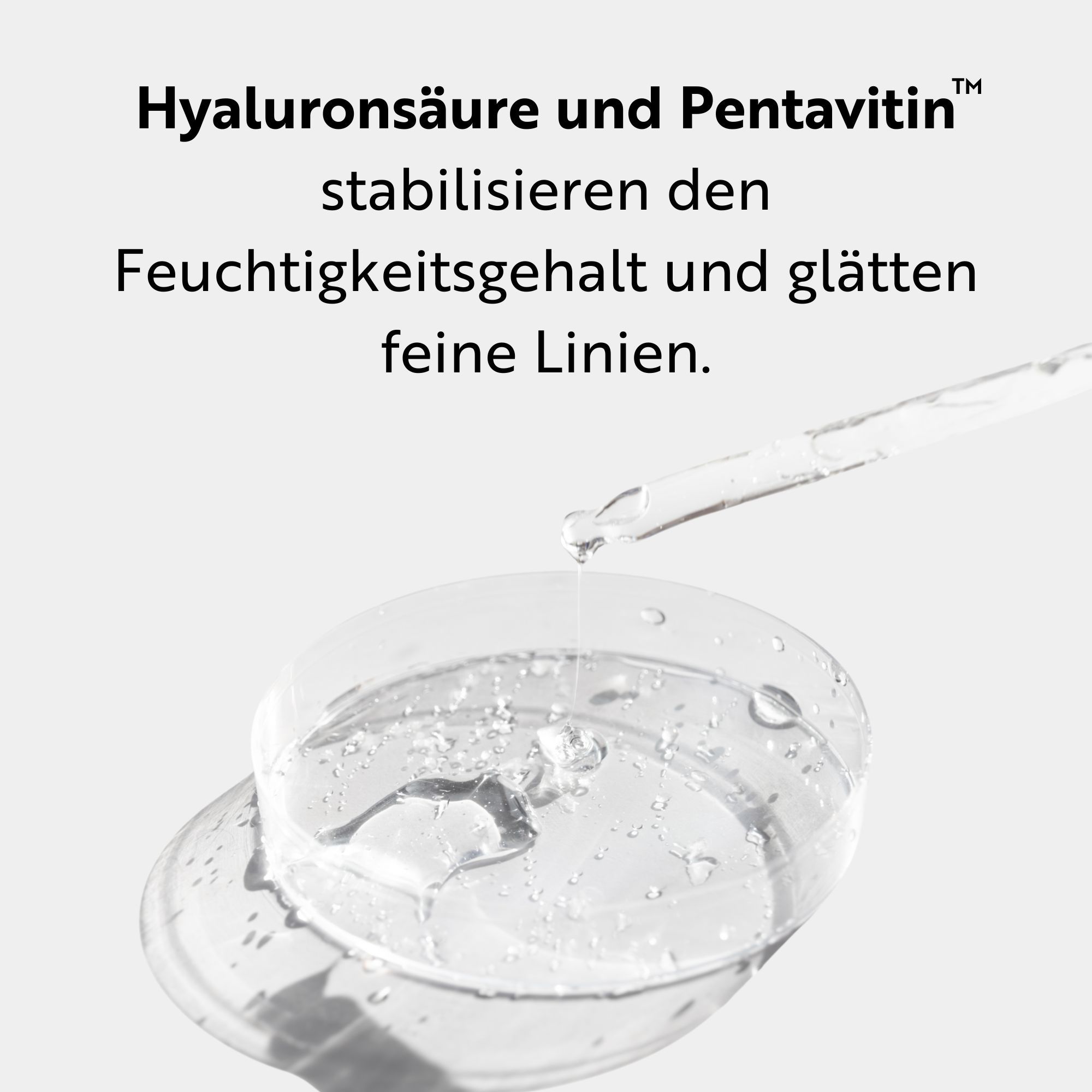 Texte : L'acide hyaluronique et la Pentavitine stabilisent l'hydratation et lissent les ridules.