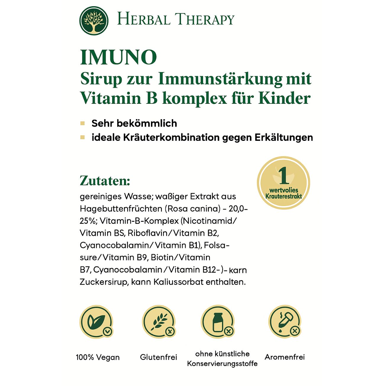 Herbal Therapy Immuunversterkende siroop met vitamine B-complex voor kinderen