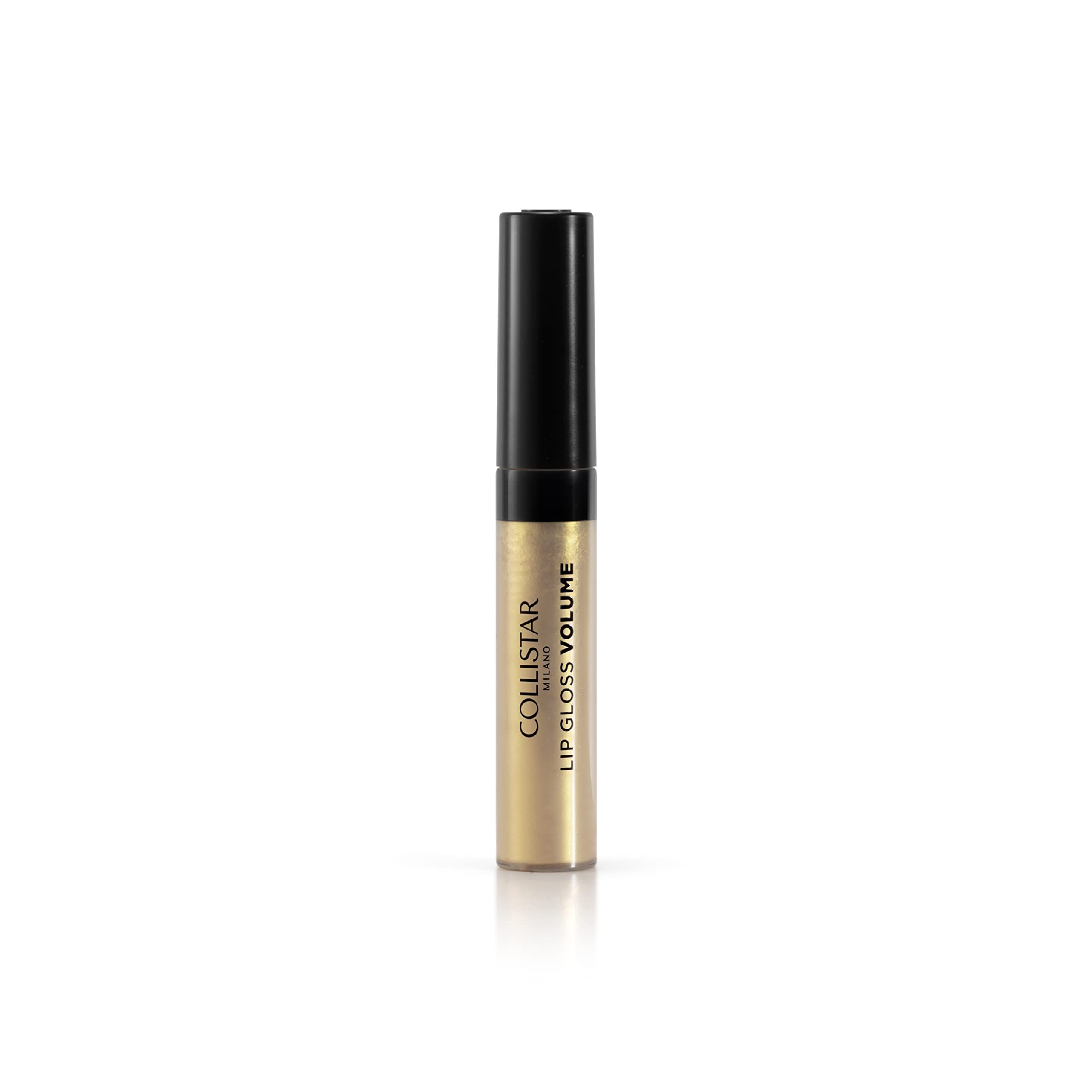 Gloss à lèvres doré avec bouchon noir. Inscription : COLLISTAR LIP GLOSS VOLUME.