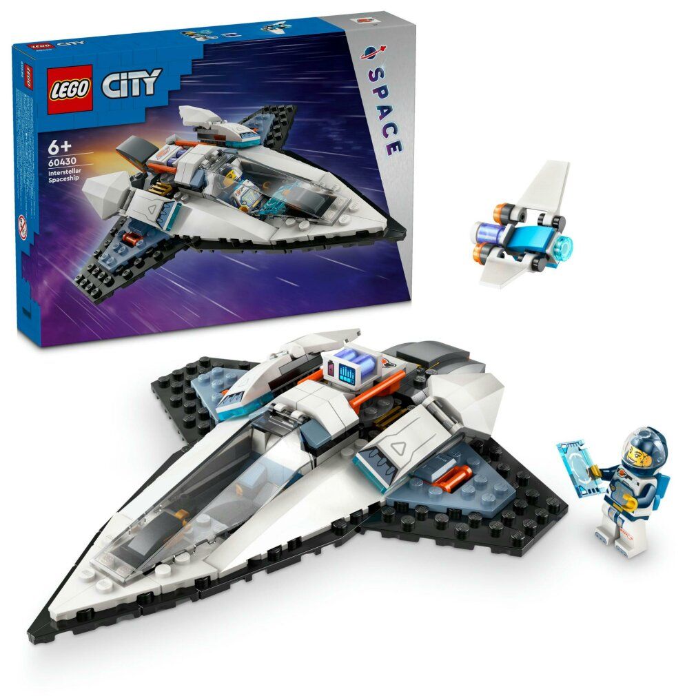 LEGO City 60430. Vaisseau spatial blanc avec accents noirs et bleus. Comprend une figurine et un mini-vaisseau. Boîte.