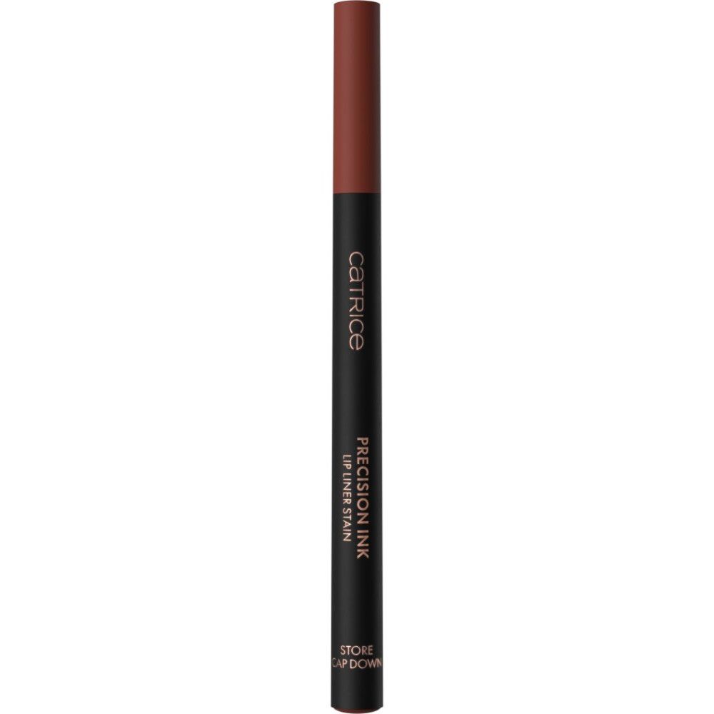 Zwarte lipliner met bruine punt en gouden tekst: CATRICE PRECISION INK LIP LINER STAIN.