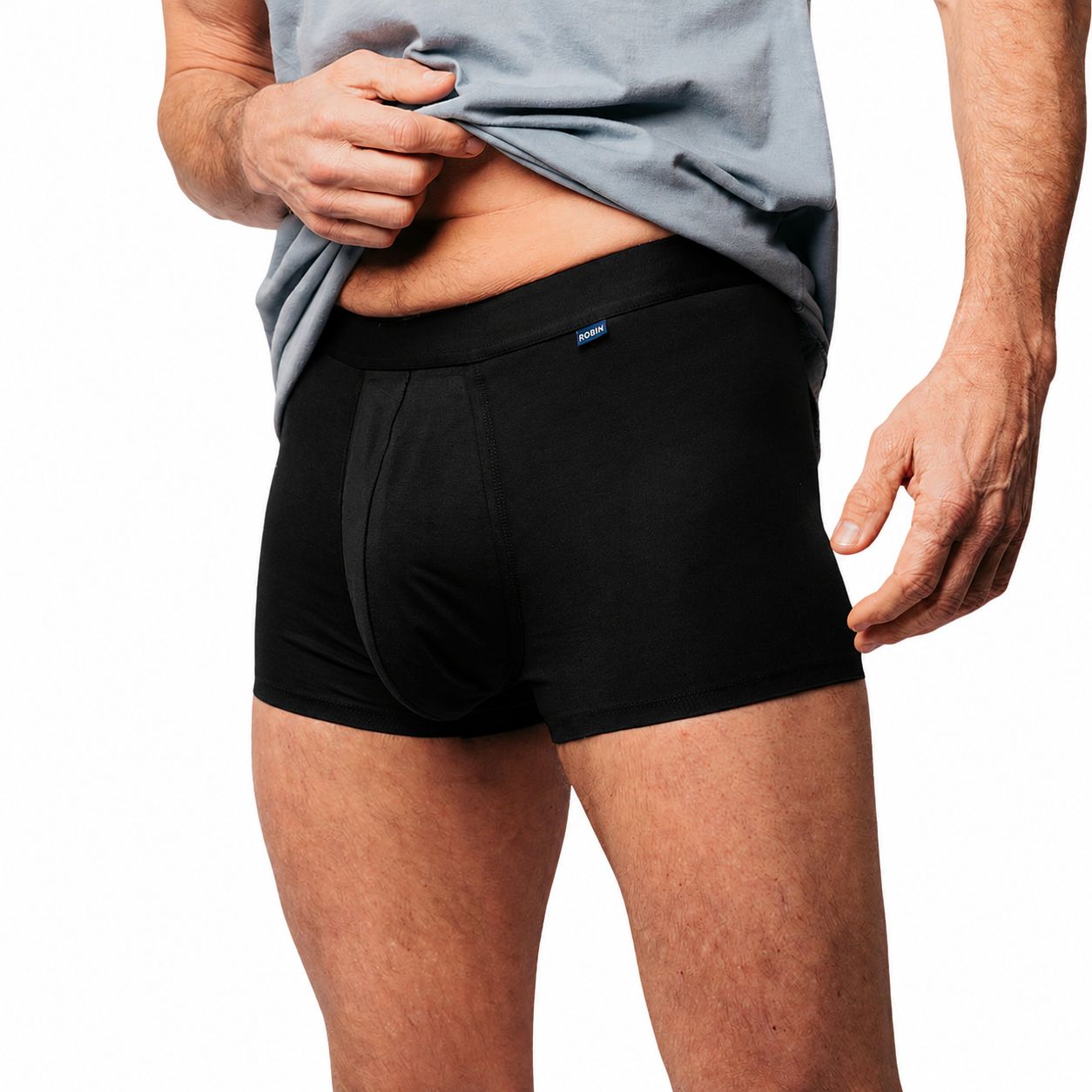 Boxer noir pour homme, en coton, avec ceinture élastique.