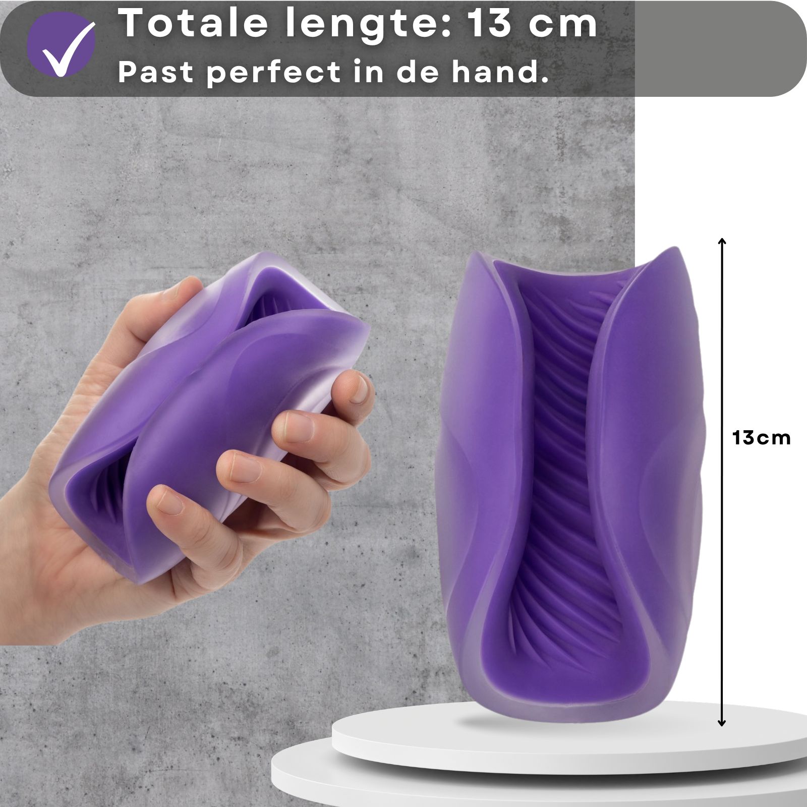 Paarse masturbator. Lengte 13cm. TPE. Met groeven.