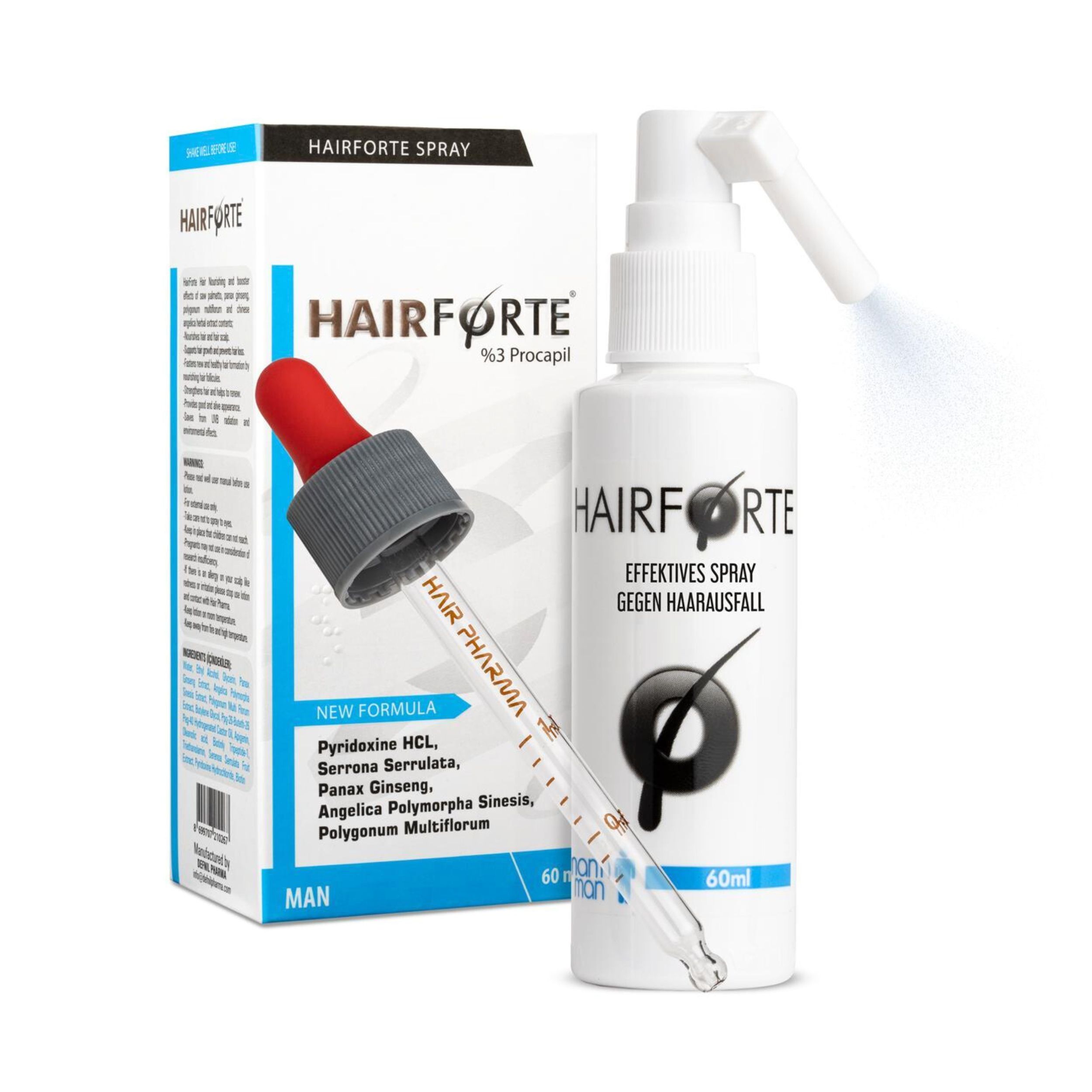 Hairforte Spray 3% Procapil contre la perte de cheveux, bloqueur de DHT