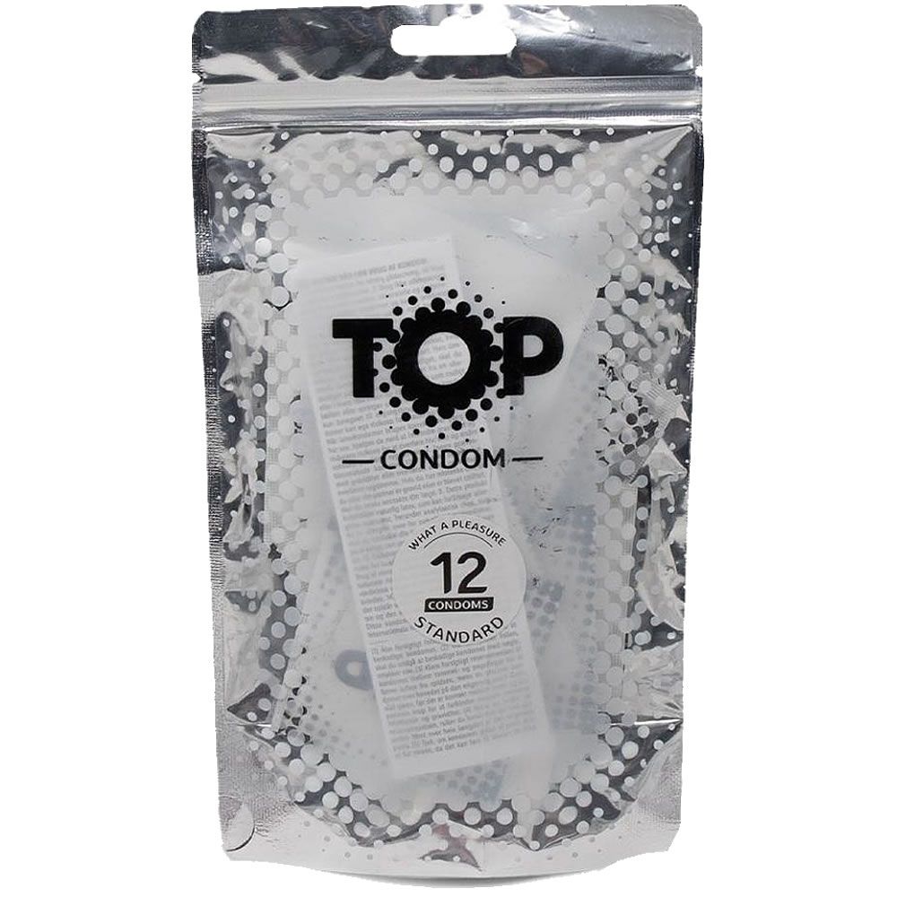 Verpakking met 12 standaard condooms van het merk TOP.