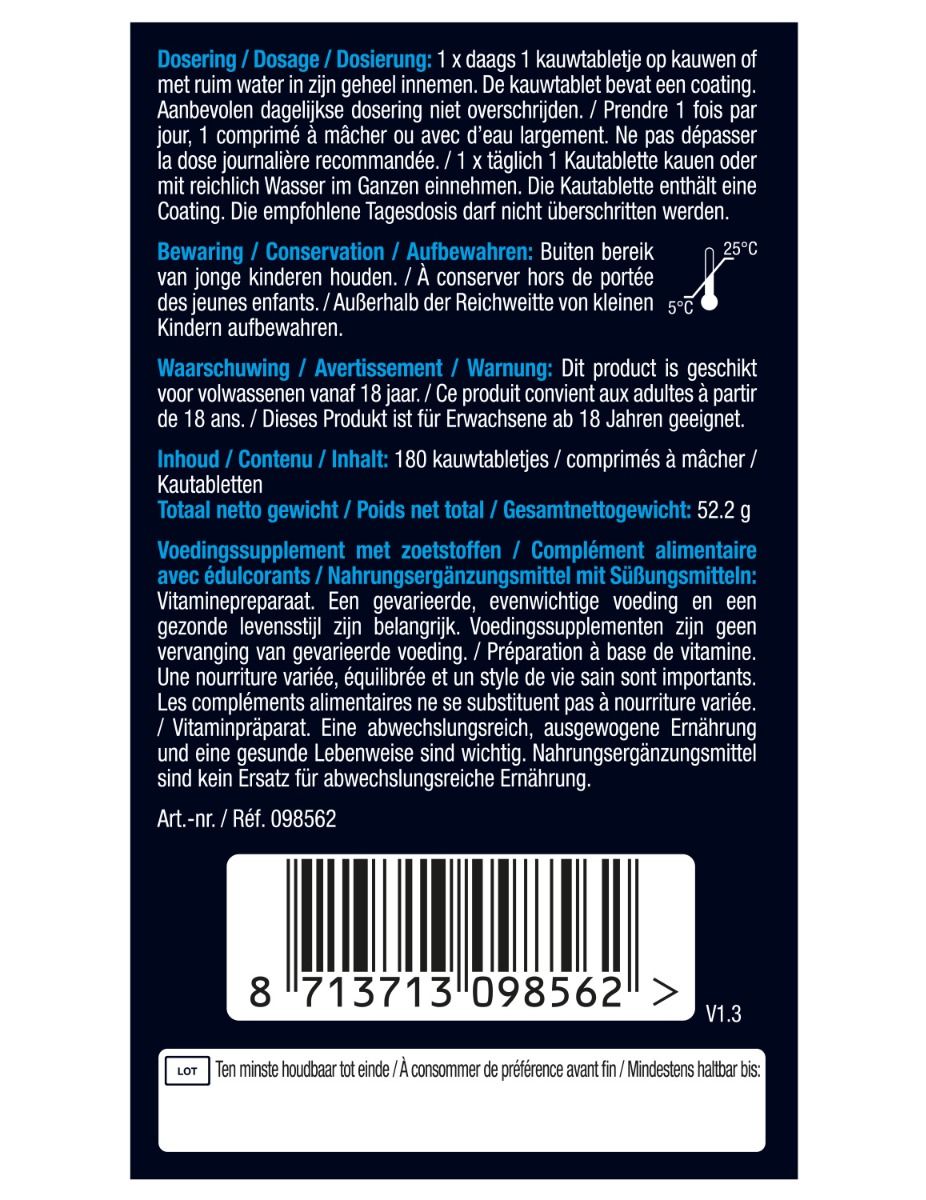 Emballage de Lucovitaal Vitamine B12. Contient un code-barres et d'autres informations.