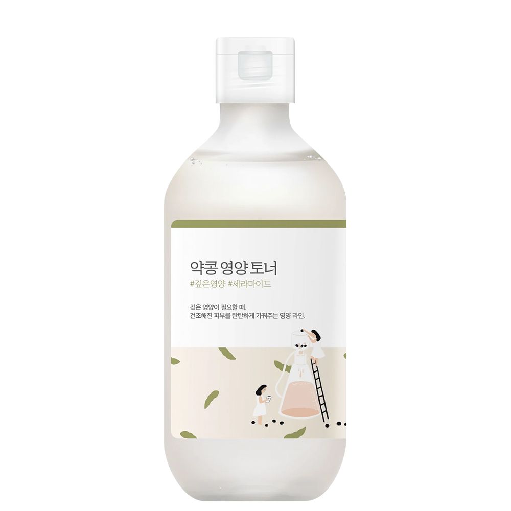 ROUND LAB Soy Bean Nourishing Toner in witte fles met witte klapdop en een etiket met illustratie.