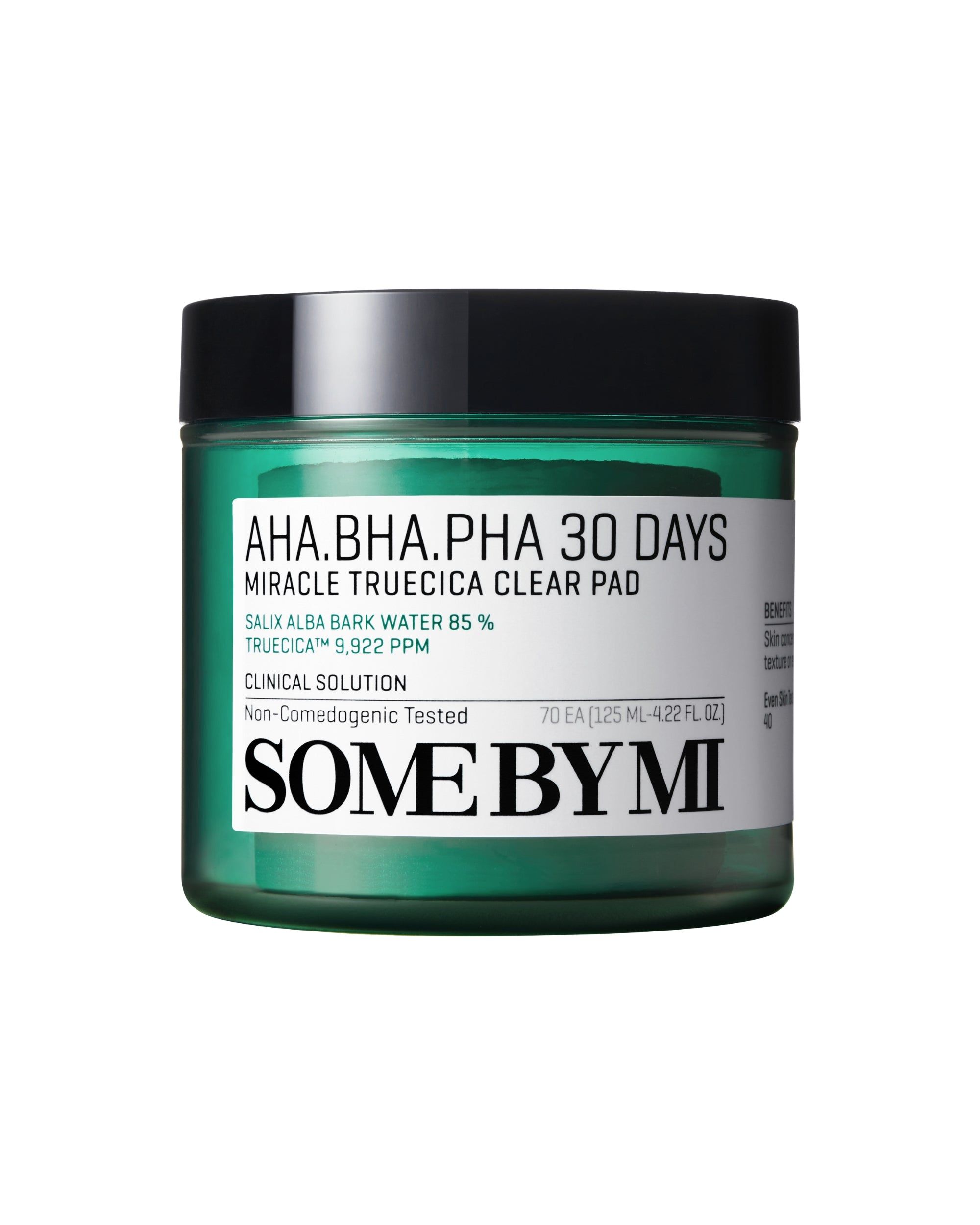 SOMEBYMI AHA-BHA-PHA 30 Days Miracle Truecica Clear Pad dans un récipient vert.