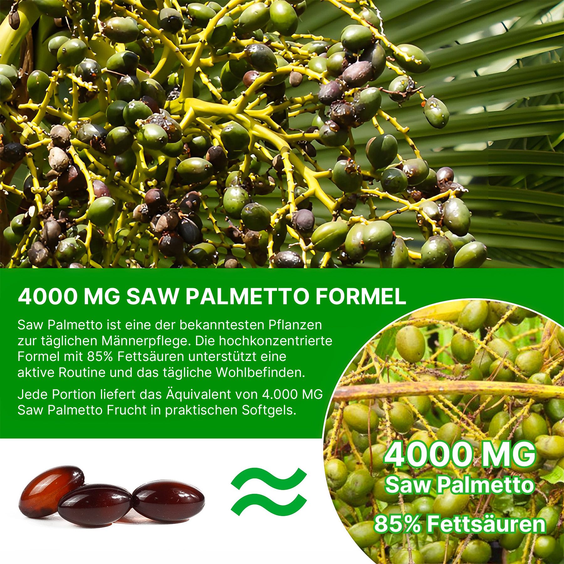 Acentiallabs Capsules molles à haute dose d'extrait de palmier nain et d'huile de pépins de courge