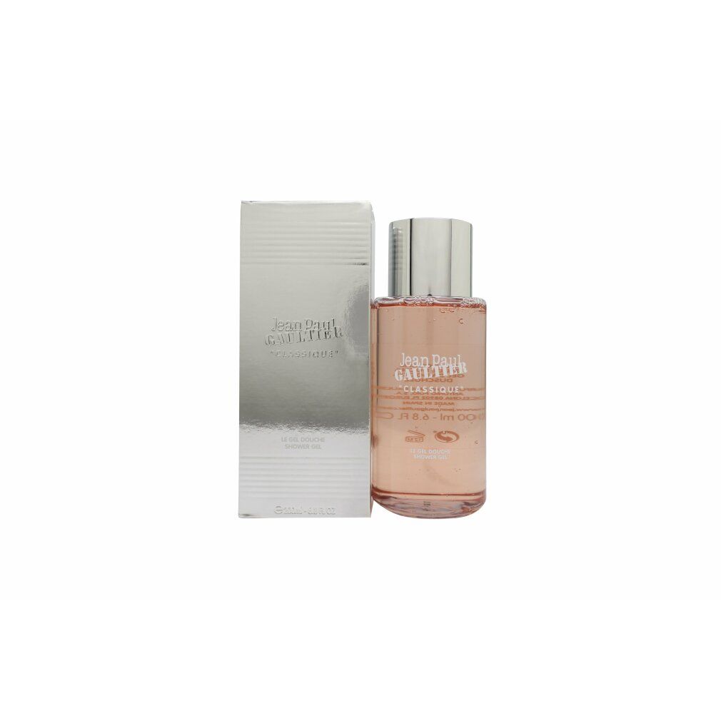 Flacon de gel douche et boîte. Inscription : Jean Paul Gaultier Classique.