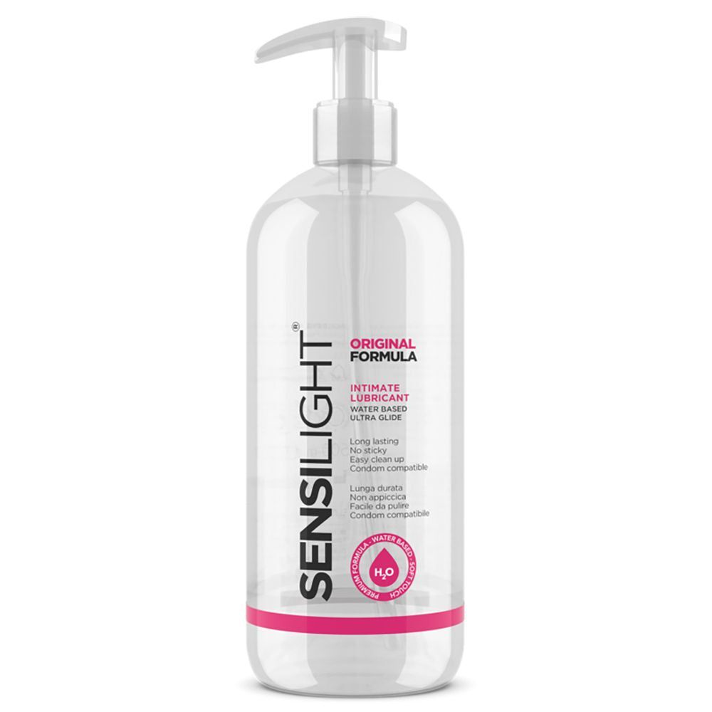 Lubrifiant Sensilight Original Formula dans une bouteille transparente avec distributeur à pompe. À base d'eau.