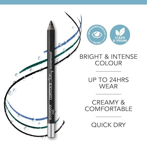 Crayon eye-liner noir waterproof avec logos "Clean & Vegan" et "Ophthalmologically Tested".
