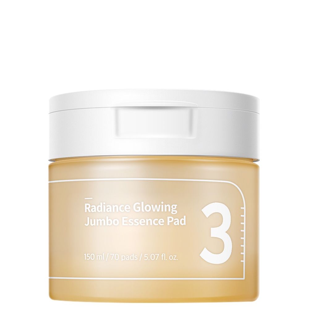 NUMBUZIN No.3 Radiance Glowing Jumbo Essence Pad dans un pot rond avec couvercle blanc. Contient 70 tampons.