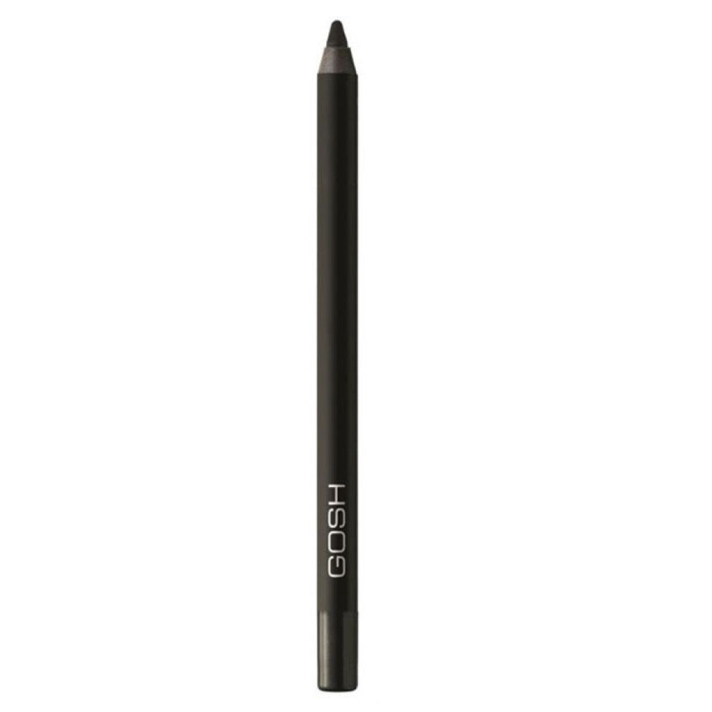 Gosh Velvet Touch Waterproof Eyeliner noir. Crayon khôl noir avec logo argenté.