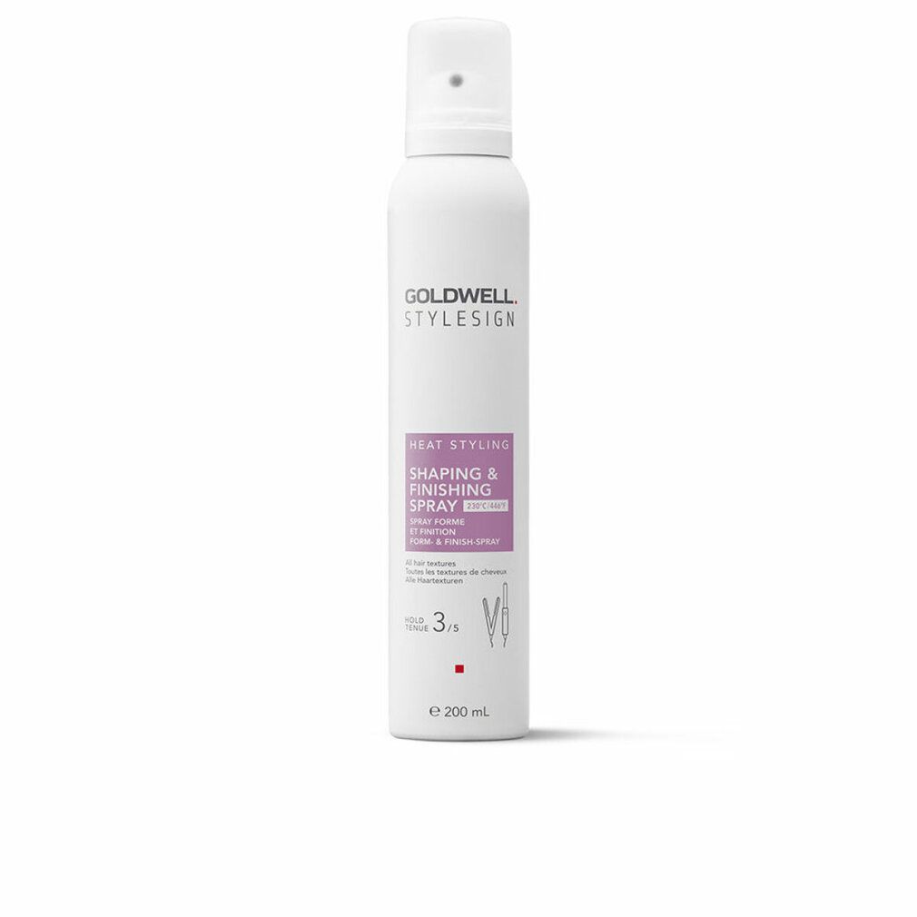 Goldwell Stylesign Heat Styling Spray. Witte spuitfles met paars etiket. Productnaam en details duidelijk zichtbaar.