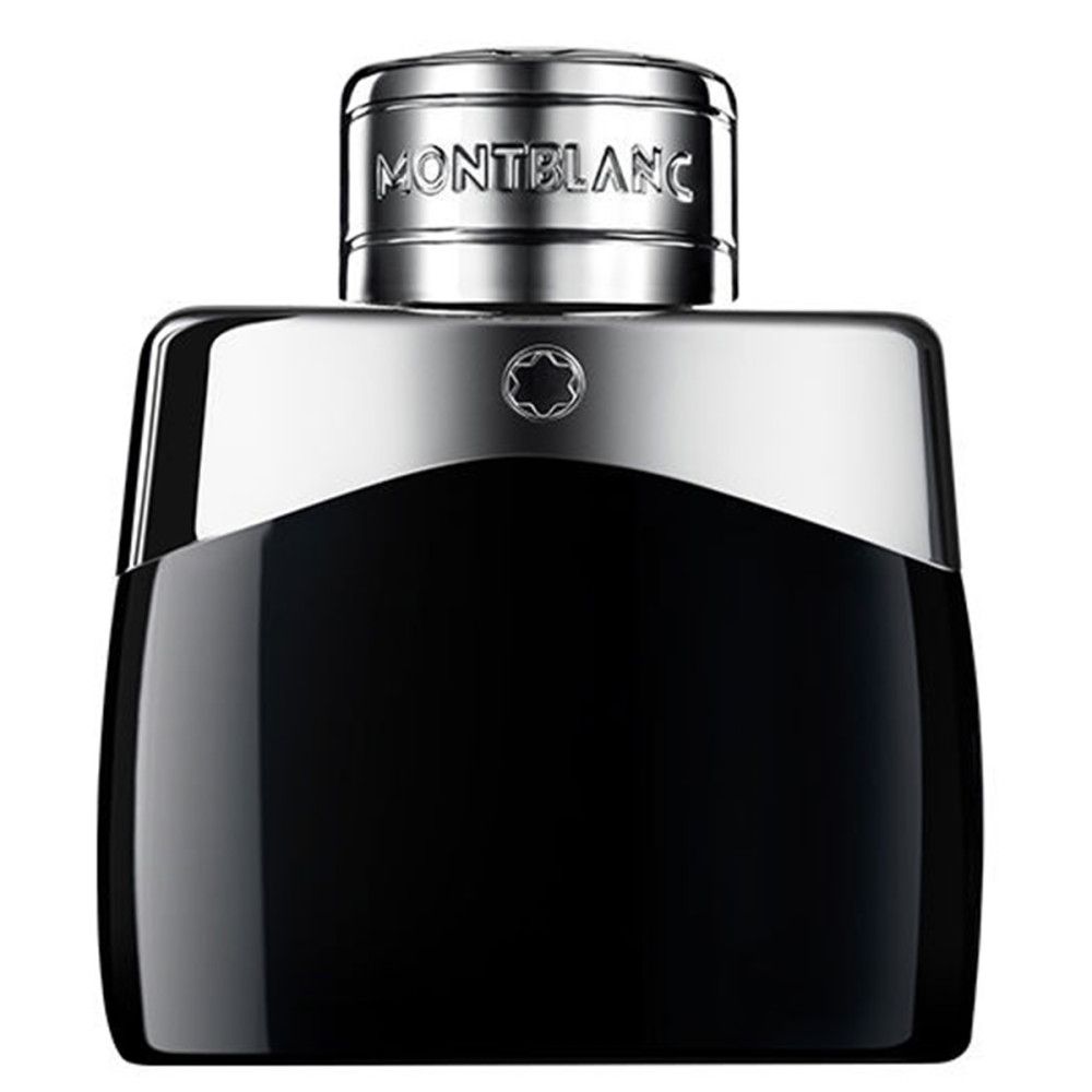 Zwarte flacon met zilveren dop. MONTBLANC-opschrift op de dop. Montblanc-logo op de flacon.