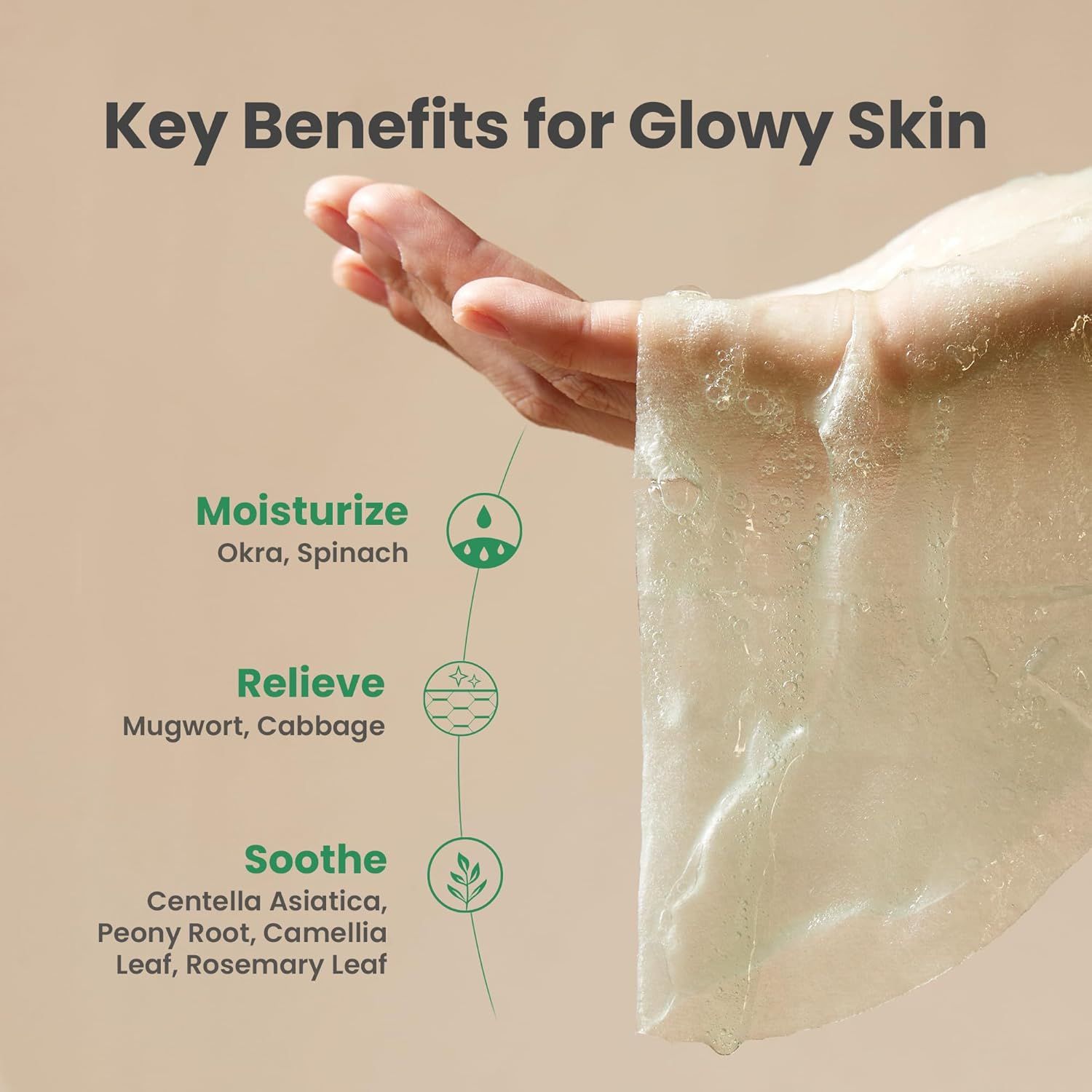 Voordelen voor een stralende huid. Hydrateren, verlichten, kalmeren. Ingrediënten: Okra, spinazie, alsem, kool.