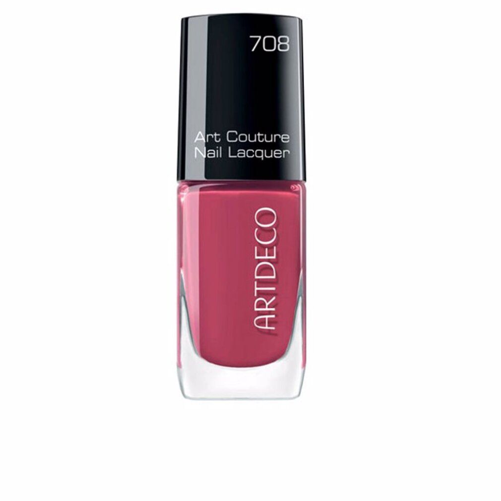 Artdeco Art Couture nagellak, tint 708. Fles met zwarte dop. Roze nagellak met witte merknaam.