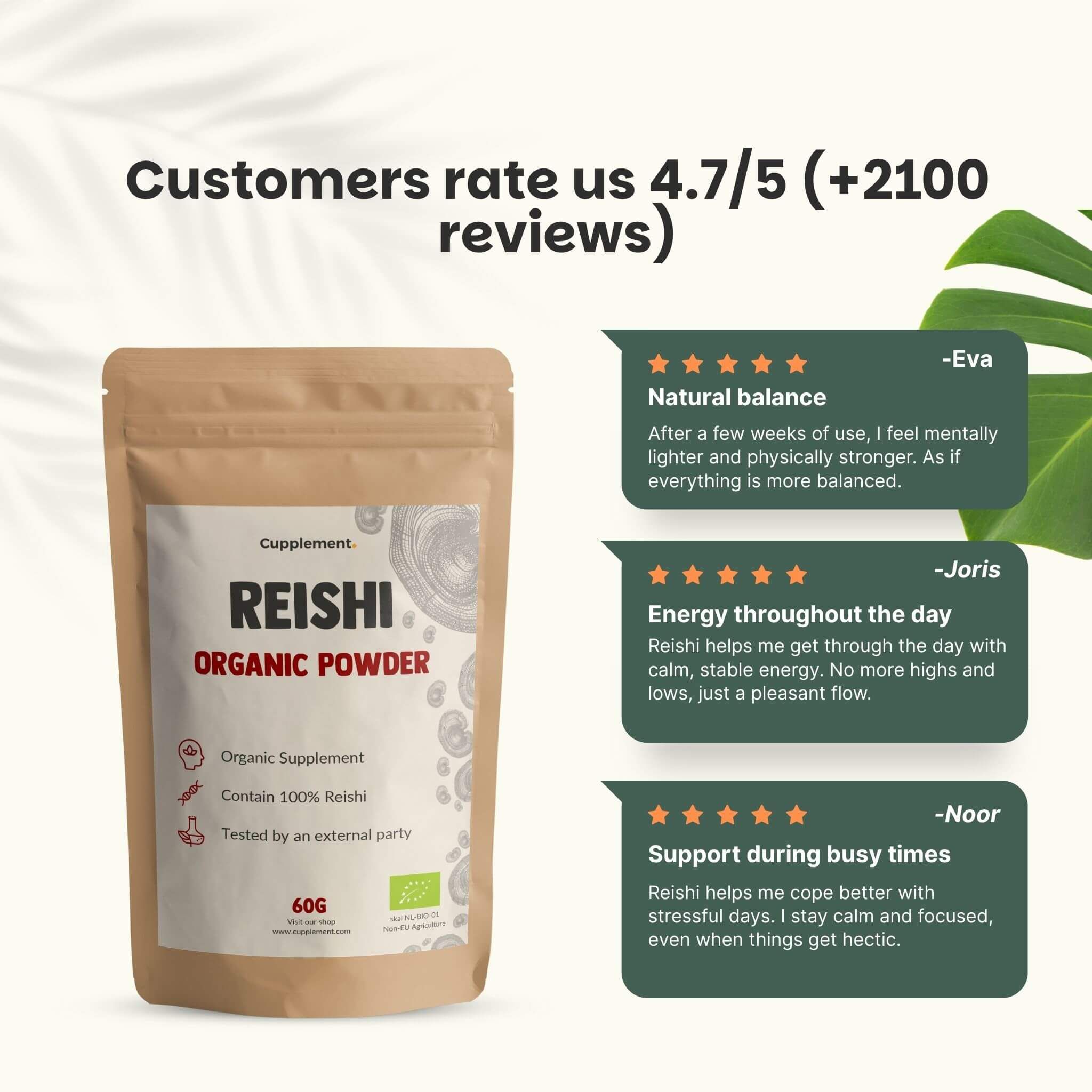 Sachet Reishi Organic Powder, 60g. Texte : Nos clients nous évaluent à 4,7 sur 5 étoiles. Avis clients.