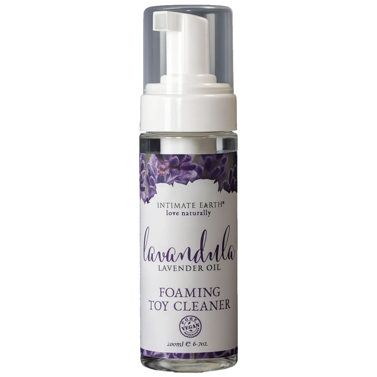Intimate Earth Lavandula schuimreiniger voor speeltjes met lavendelolie. Pompflacon van 200ml.