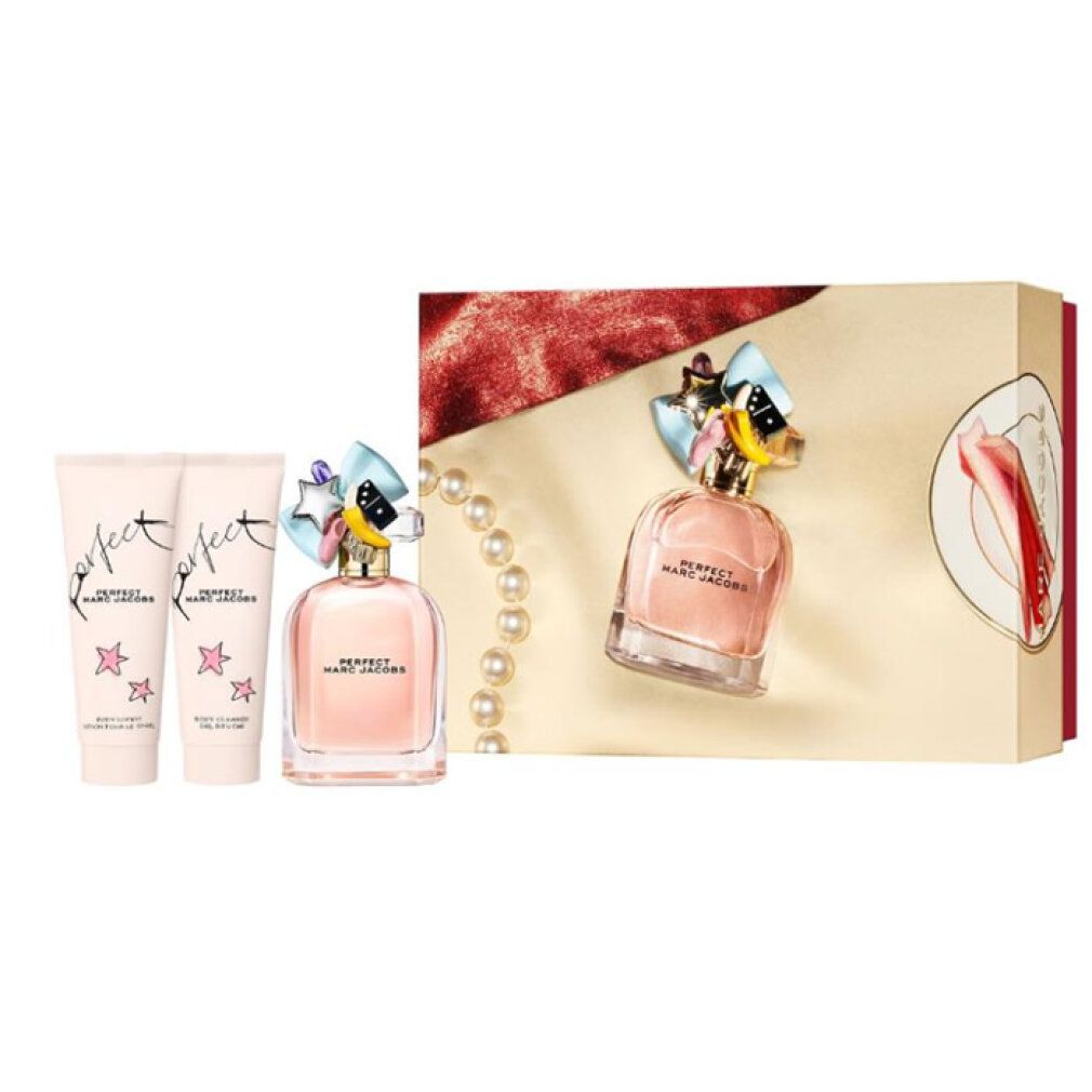 Coffret Marc Jacobs Perfect : flacon de parfum et deux produits de soin.