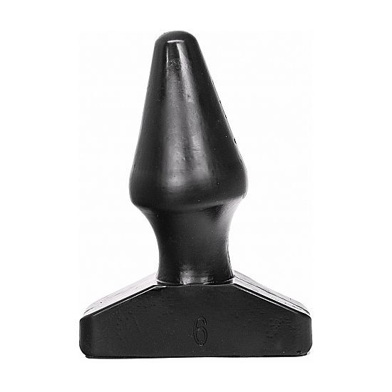 Bouchon anal noir conique avec une base large. Le chiffre "6" est gravé sur la base.