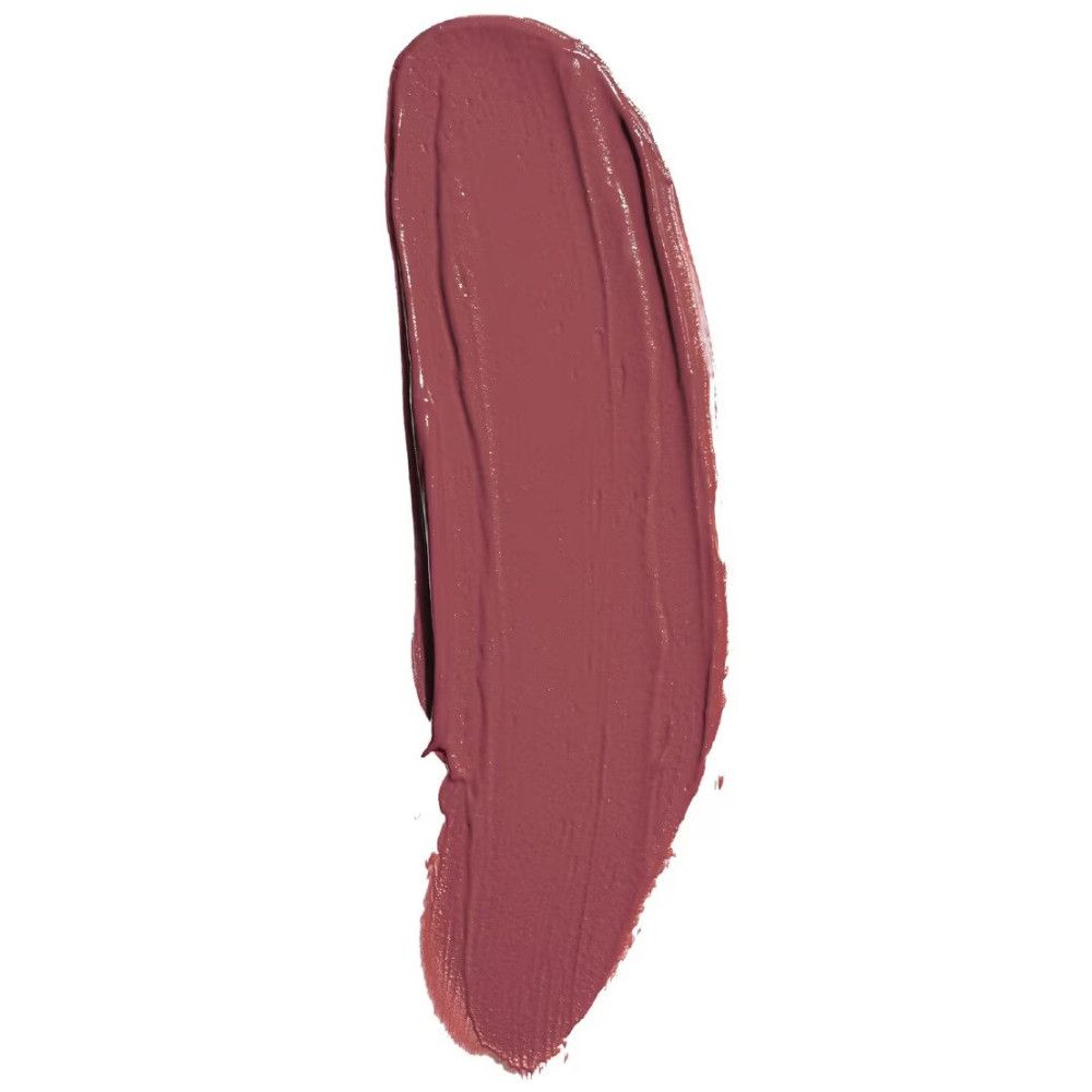 Un seul trait de rouge à lèvres vertical dans une teinte rouge-brun. Le trait est irrégulier et montre la texture.