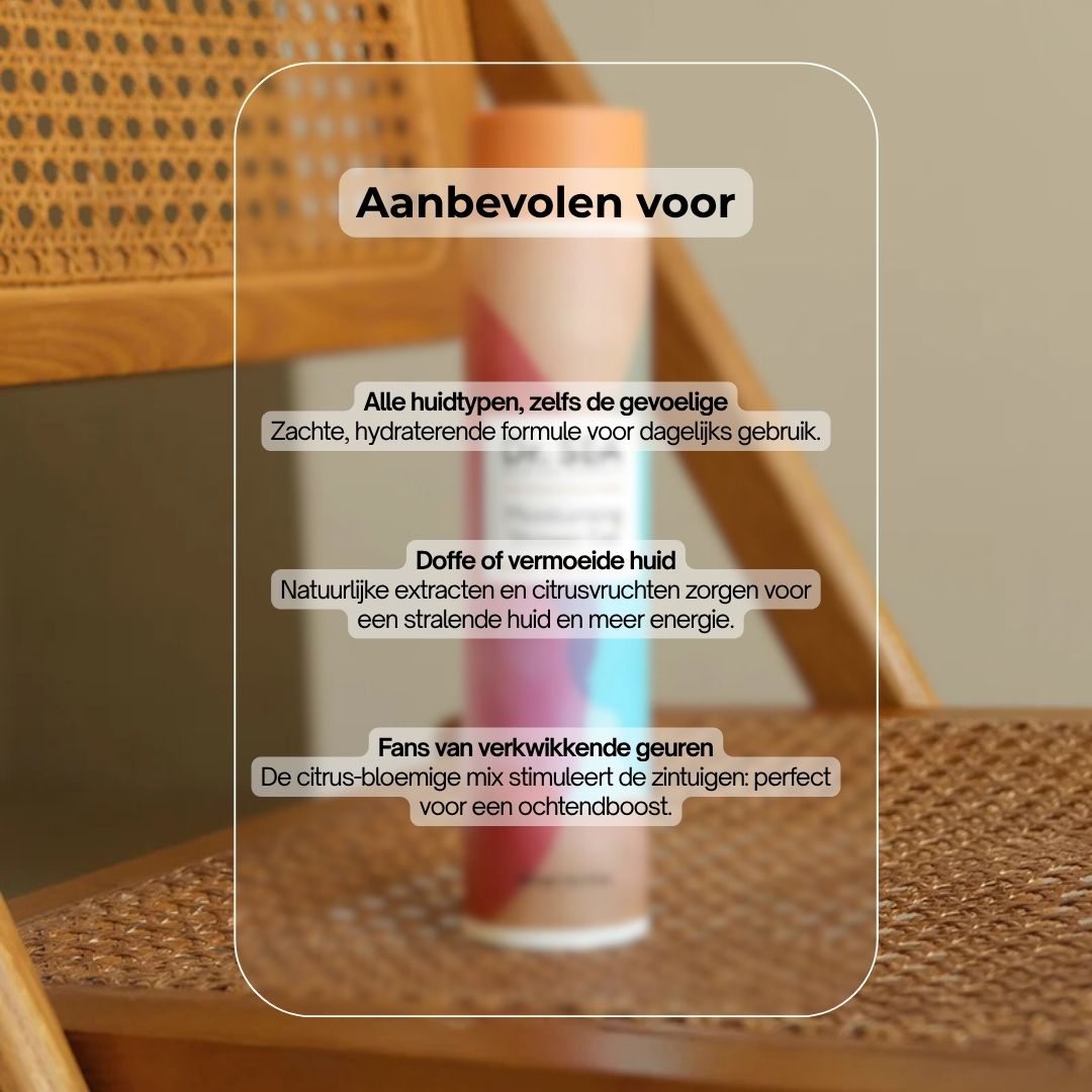 Fles met Dr. SEA, Moisturising Shower Gel. Tekst: Aanbevolen voor. Alle huidtypen, vermoeide huid, liefhebbers van geuren.