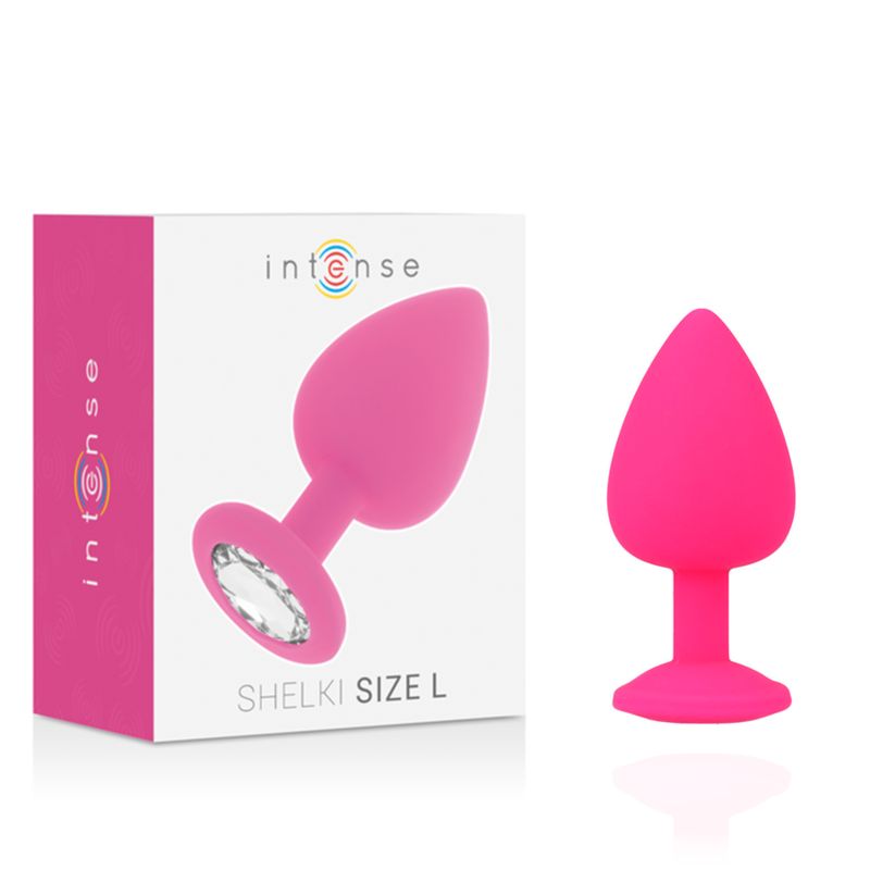 Emballage et plug anal rose avec cristal, taille L.