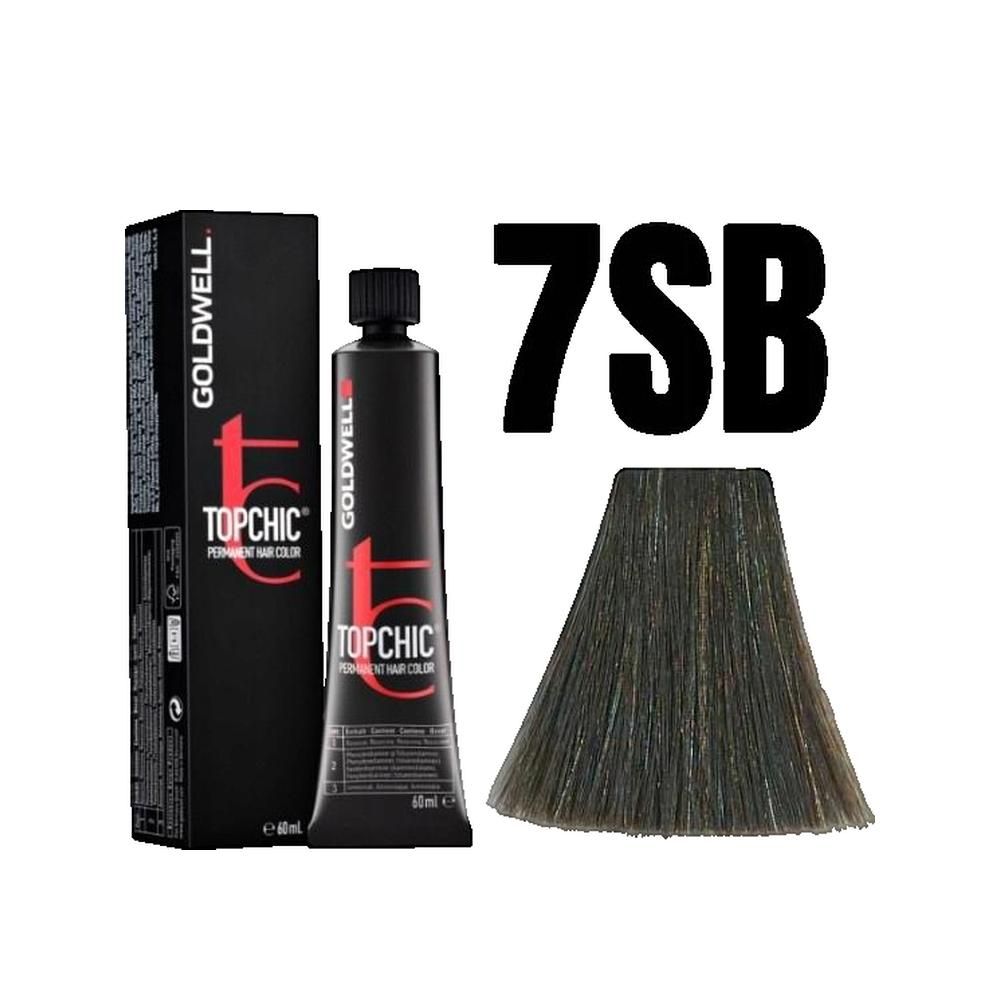 Goldwell Topchic coloration, tube et emballage. Teinte 7SB. Échantillon de couleur triangulaire.