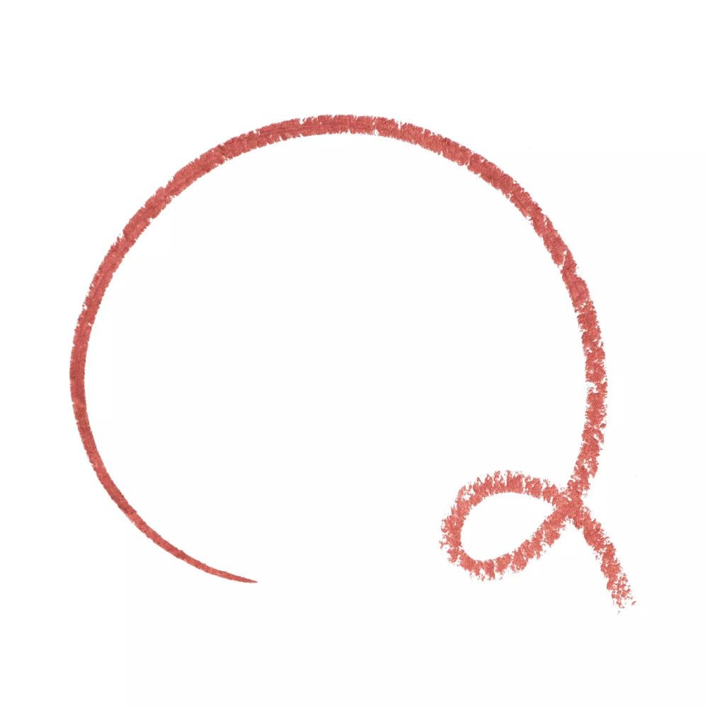 Cirkel getekend met roze lippenpotlood. De lijn eindigt in een lus.