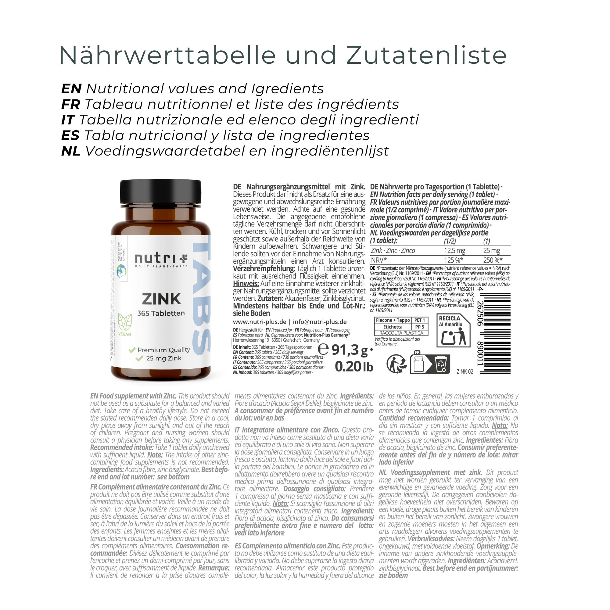 nutri+ Zink Tabletten