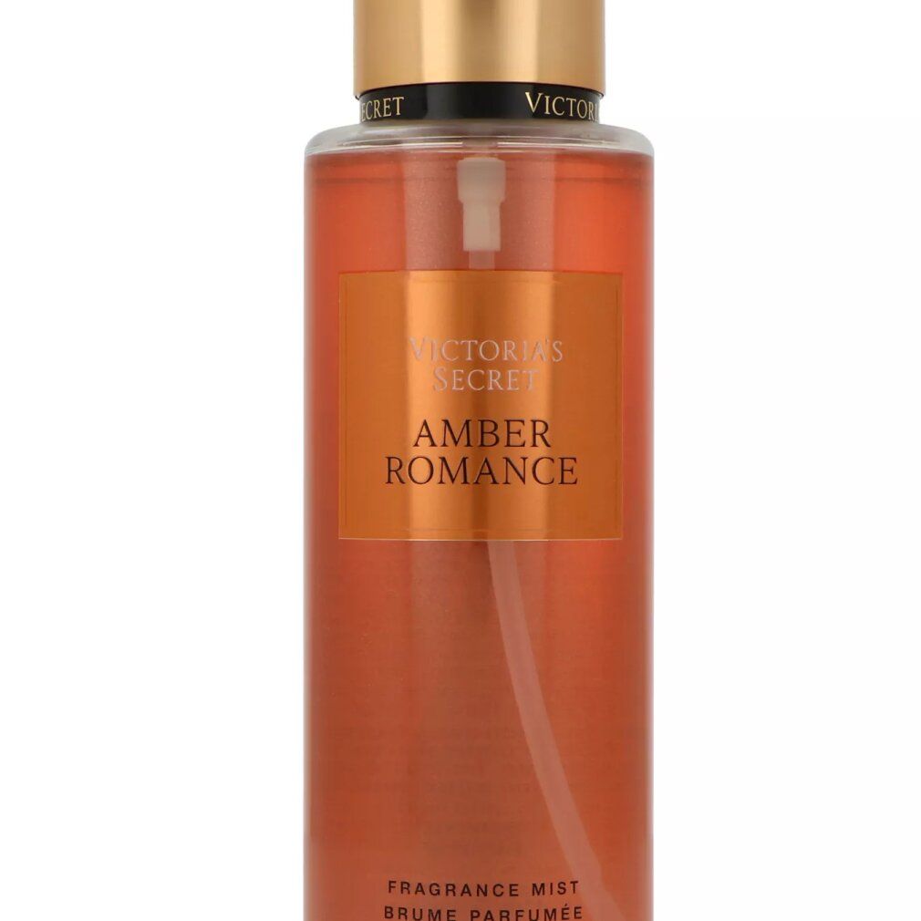 Victoria's Secret Amber Romance body mist, 250ml. Flacon met gouden dop, detailopname.