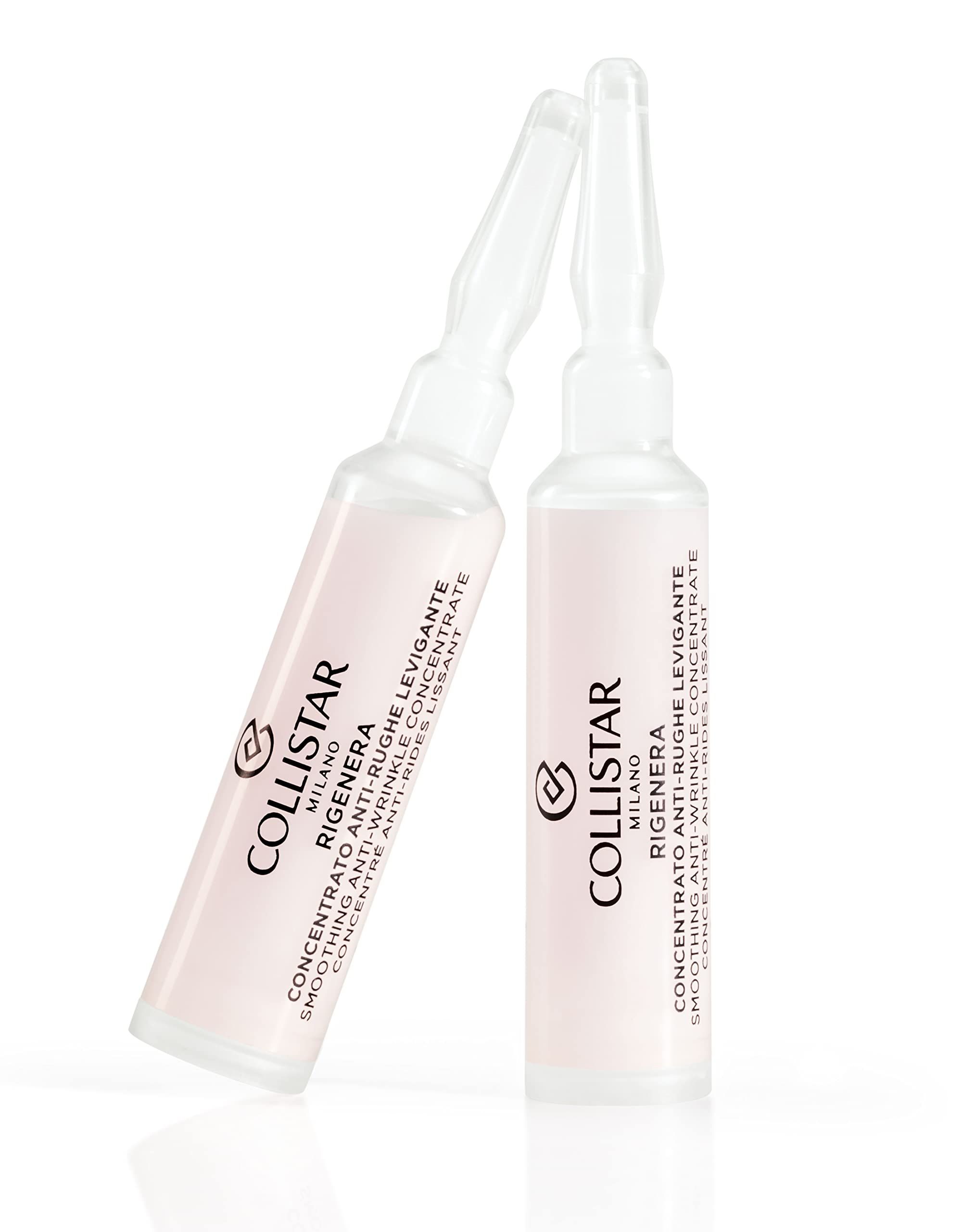 Deux ampoules. Inscription : Collistar Milano Rigenera Concentrato Antirughe Levigante.