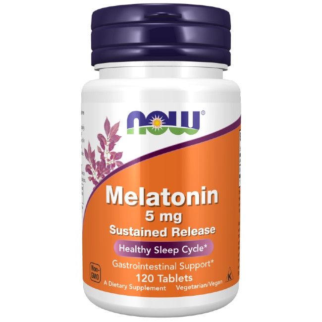 NOW Melatonine 5 mg, vertraagde afgifte, 120 tabletten. Ondersteunt een gezonde slaapcyclus.