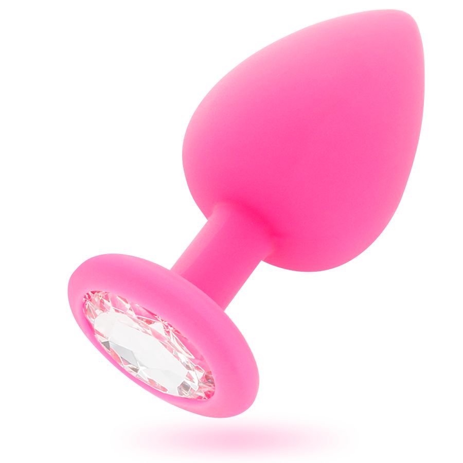 Plug anal rose avec un cristal facetté dans la bride.