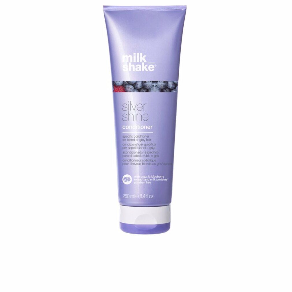 Milk Shake Silver Shine conditioner fles, 250 ml. Lila tube met witte en lila dop.