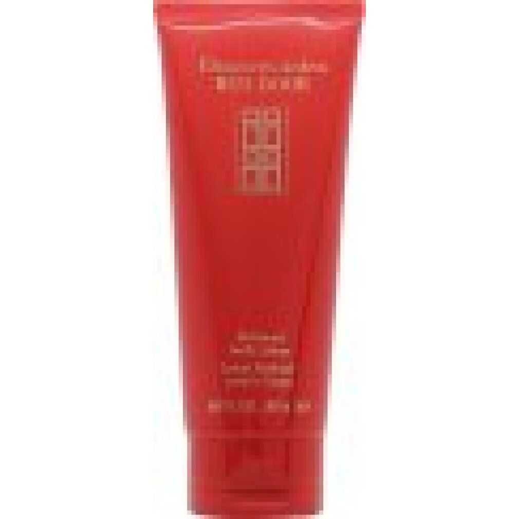 Tube rouge avec détails dorés. Inscription: Elizabeth Arden Red Door. Texte: Perfumed Body Lotion, Lotion Parfumée pour le Corps.