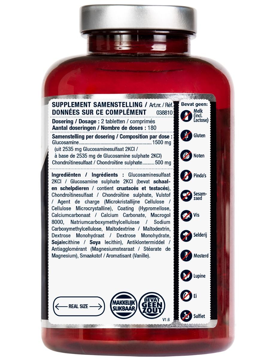 Achterkant van de fles. Bevat informatie over ingrediënten en allergenen. Tekst in het Nederlands en Frans.