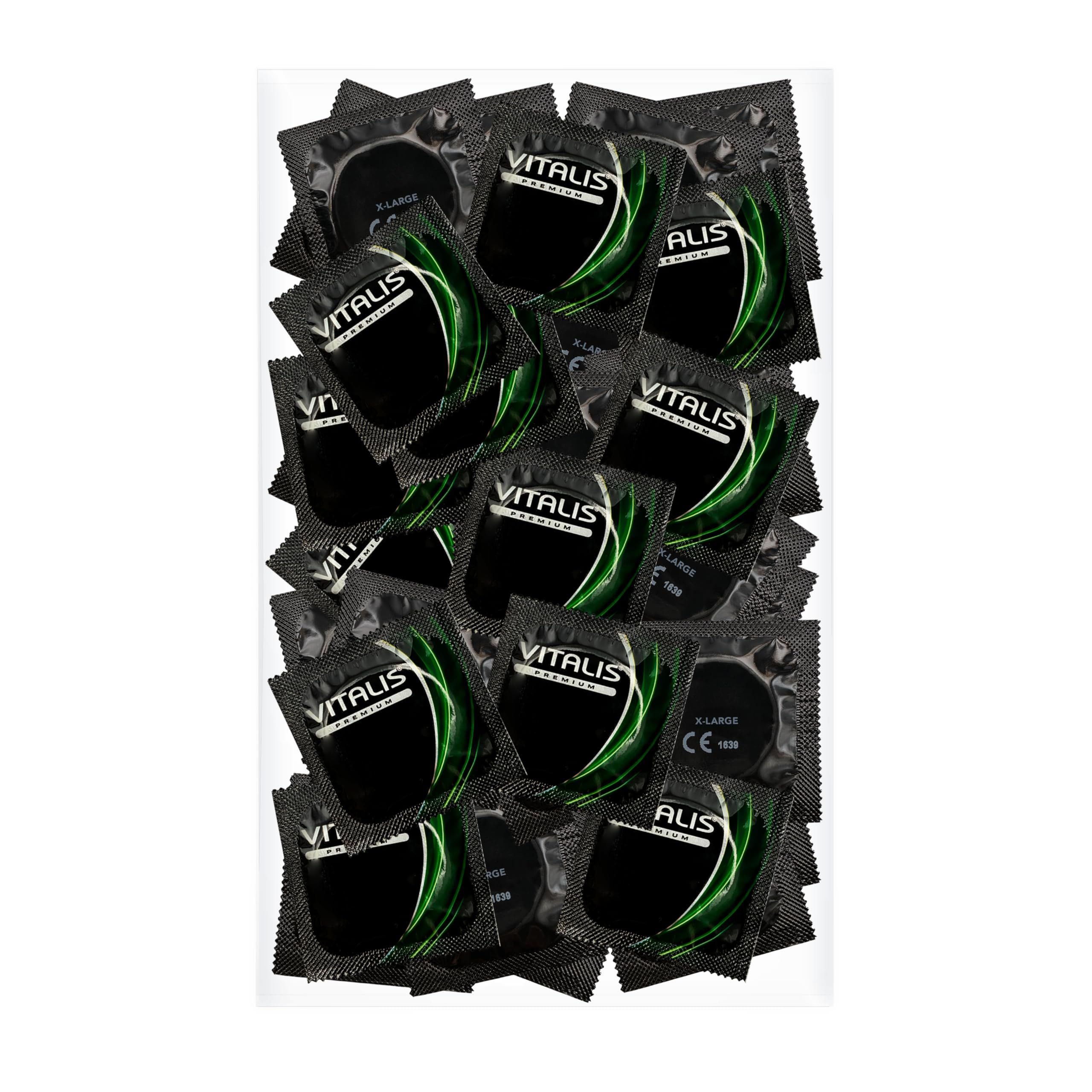 Verpakking met veel individueel verpakte condooms, Vitalis PREMIUM X-Large.