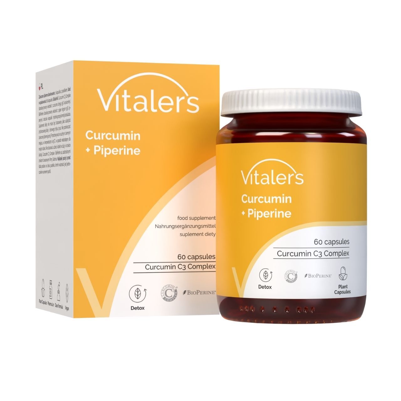 Vitaler's Curcumin + Piperine Capsules, 60 stuks. Voedingssupplement met Curcumin C3 Complex.